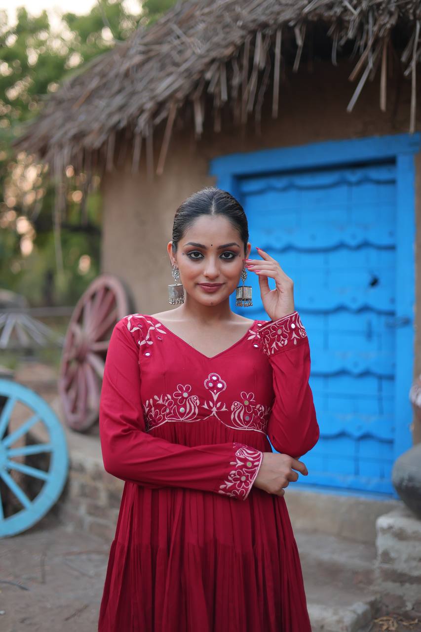 Mesmerizing Navratri Wear Rayon Fully Stitched Designer Gown - Ethnicwish