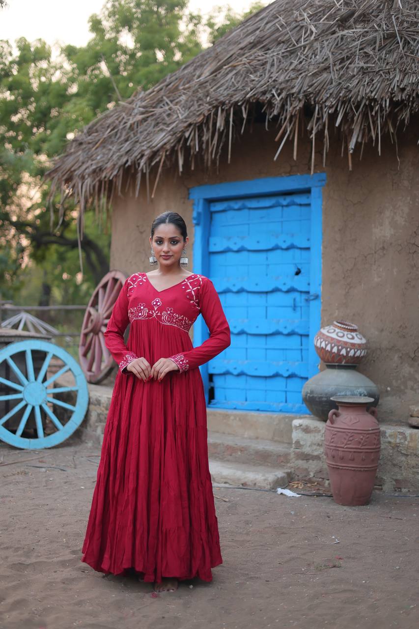 Mesmerizing Navratri Wear Rayon Fully Stitched Designer Gown - Ethnicwish