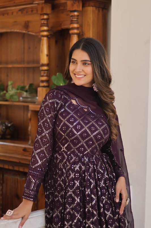 Bewitching Faux Georgette Heavy Sequins Worked Designer Gown - Ethnicwish