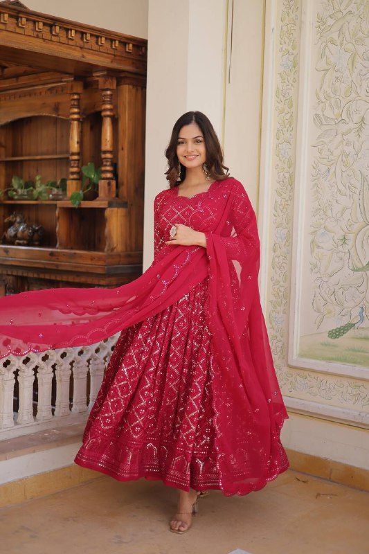 Bewitching Faux Georgette Heavy Sequins Worked Designer Gown - Ethnicwish