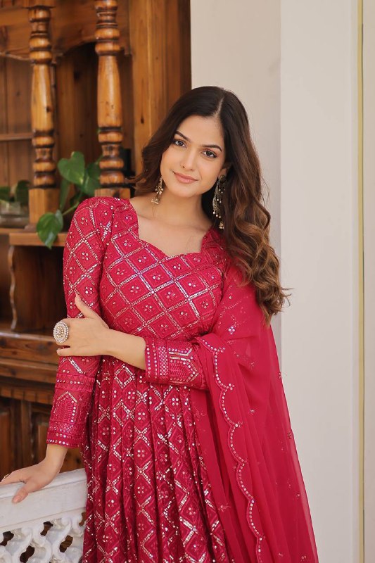 Bewitching Faux Georgette Heavy Sequins Worked Designer Gown - Ethnicwish