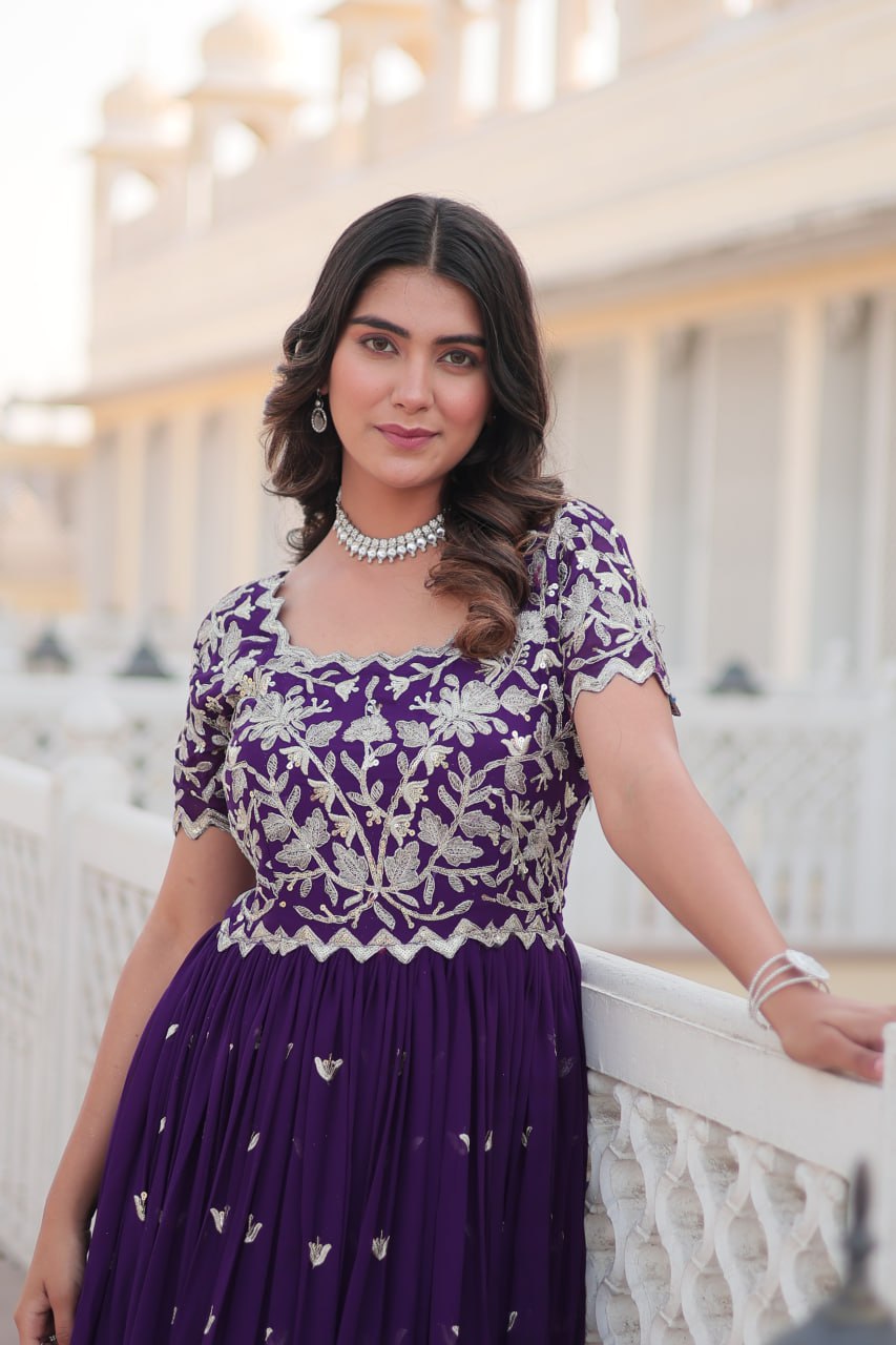 Sublime Faux Georgette Cording Sequins Worked Gown - Ethnicwish