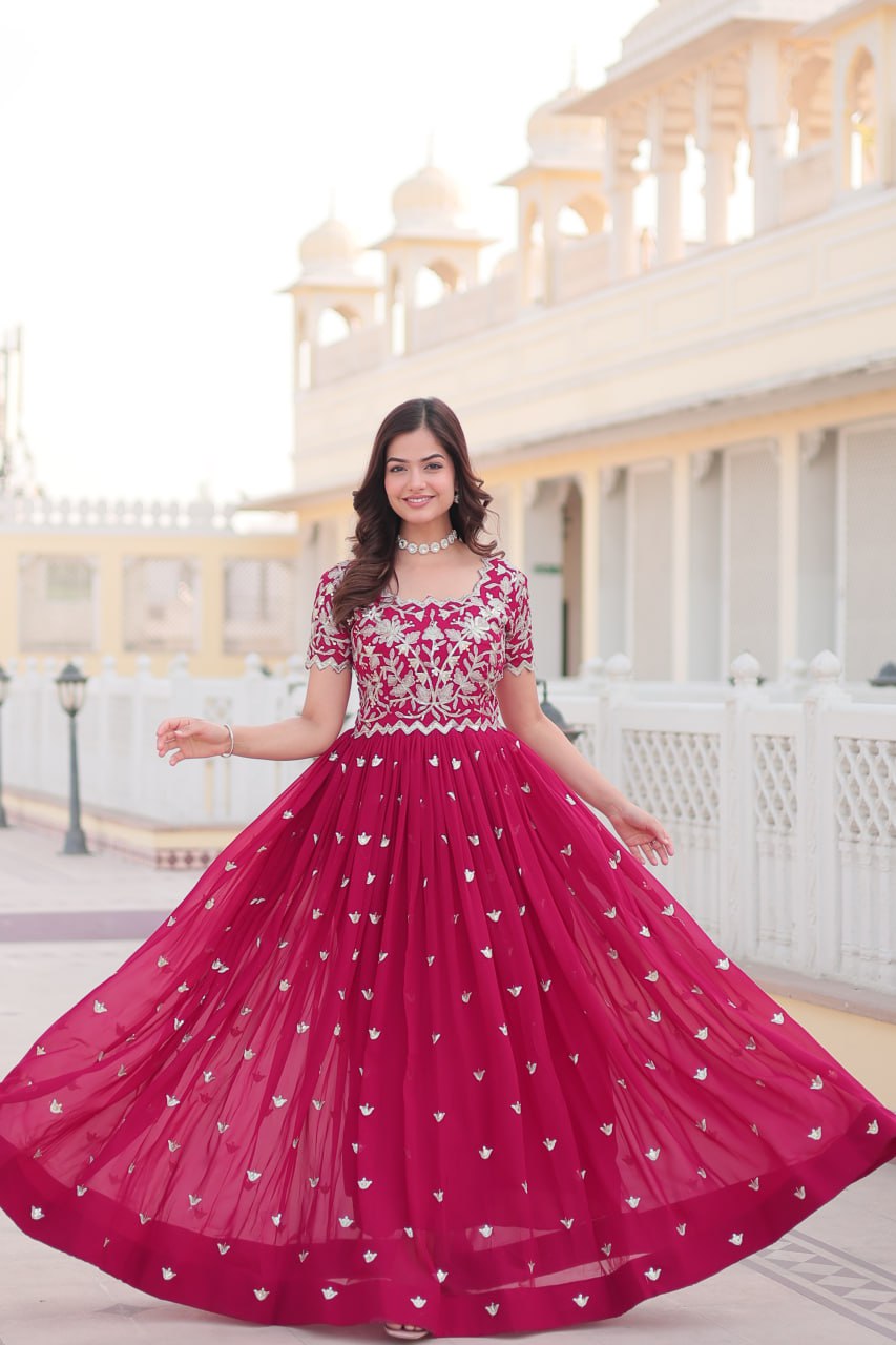 Sublime Faux Georgette Cording Sequins Worked Gown - Ethnicwish