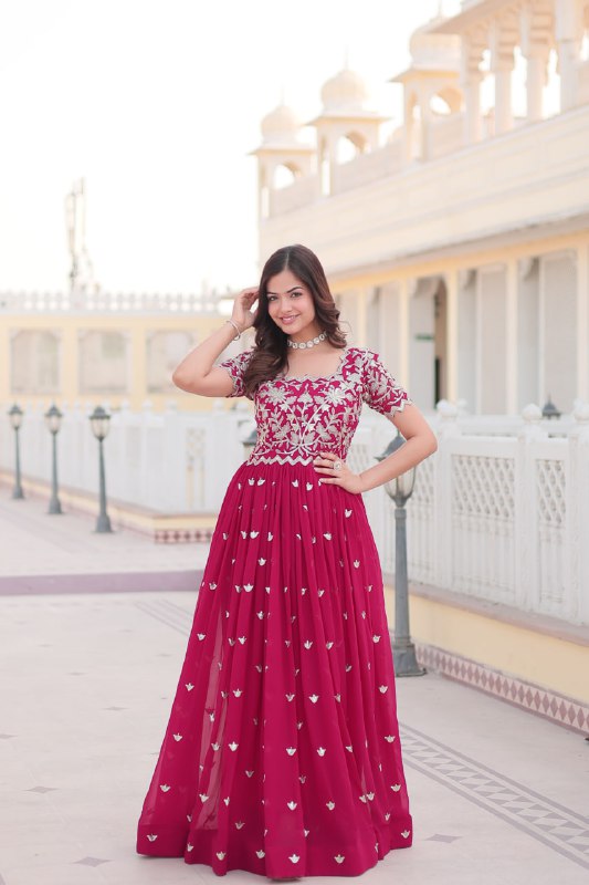 Sublime Faux Georgette Cording Sequins Worked Gown - Ethnicwish