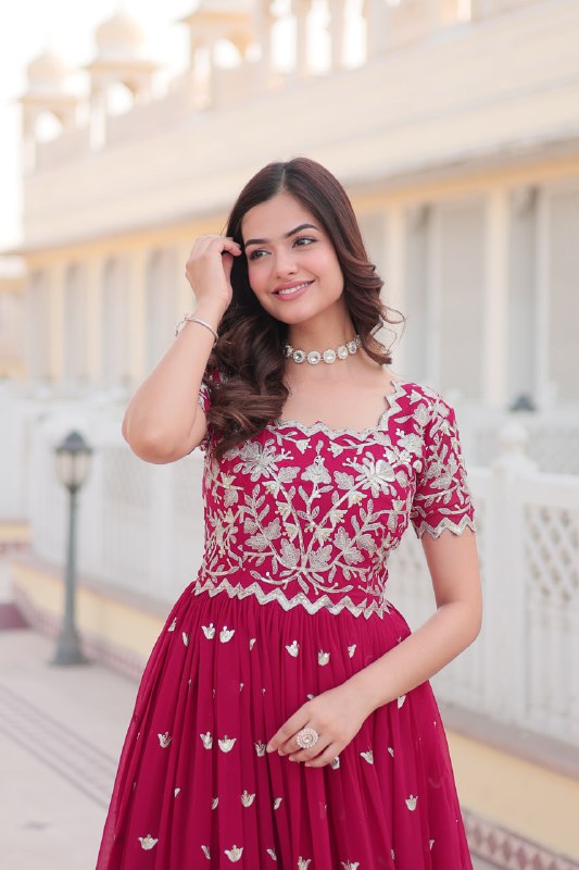 Sublime Faux Georgette Cording Sequins Worked Gown - Ethnicwish