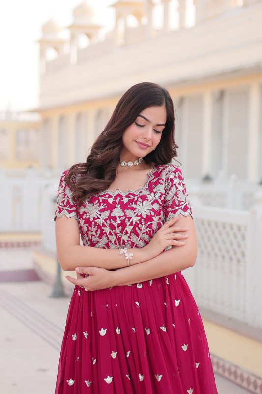 Sublime Faux Georgette Cording Sequins Worked Gown - Ethnicwish