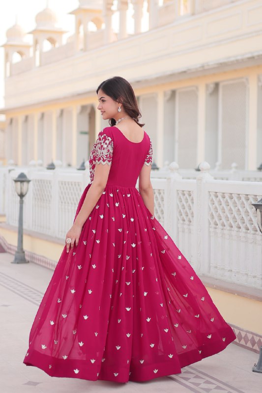 Sublime Faux Georgette Cording Sequins Worked Gown - Ethnicwish