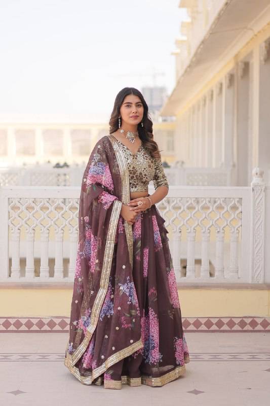 Heavenly Russian Silk Floral Sequins Embroidered Lehenga Choli - Ethnicwish