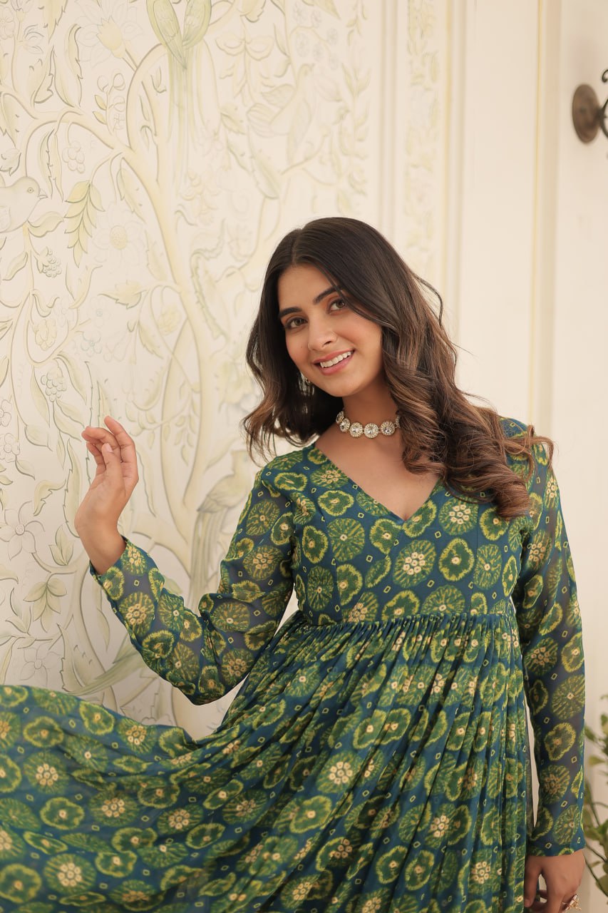 Dashing Faux Georgette Foil Printed Fully Stitched Top Pant Suit - Ethnicwish