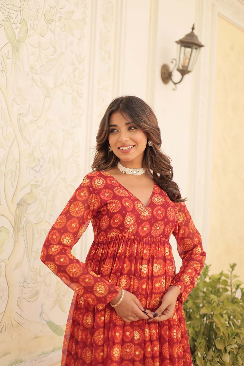 Dashing Faux Georgette Foil Printed Fully Stitched Top Pant Suit - Ethnicwish