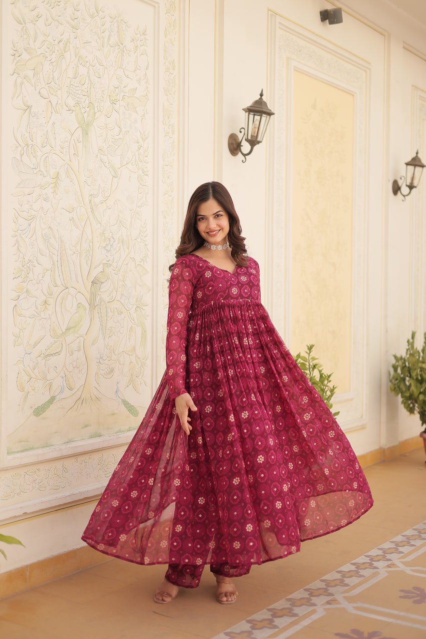 Dashing Faux Georgette Foil Printed Fully Stitched Top Pant Suit - Ethnicwish