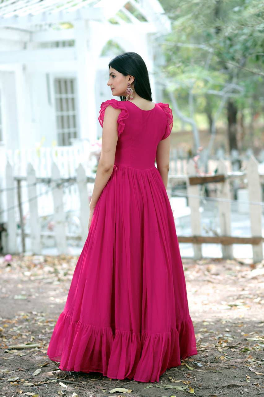 Gentle Faux Georgette Sequins Embroidered Fully Stitched Gown - Ethnicwish
