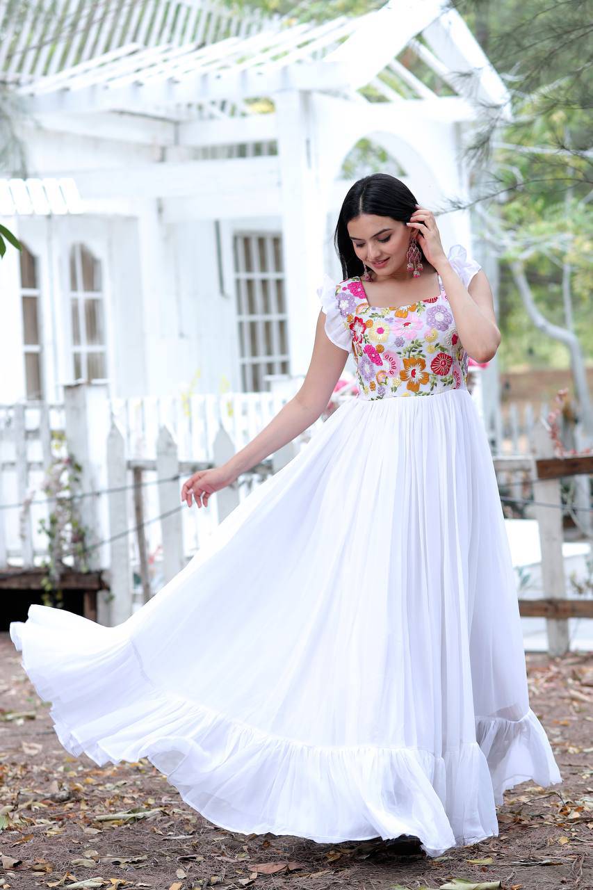 Gentle Faux Georgette Sequins Embroidered Fully Stitched Gown - Ethnicwish