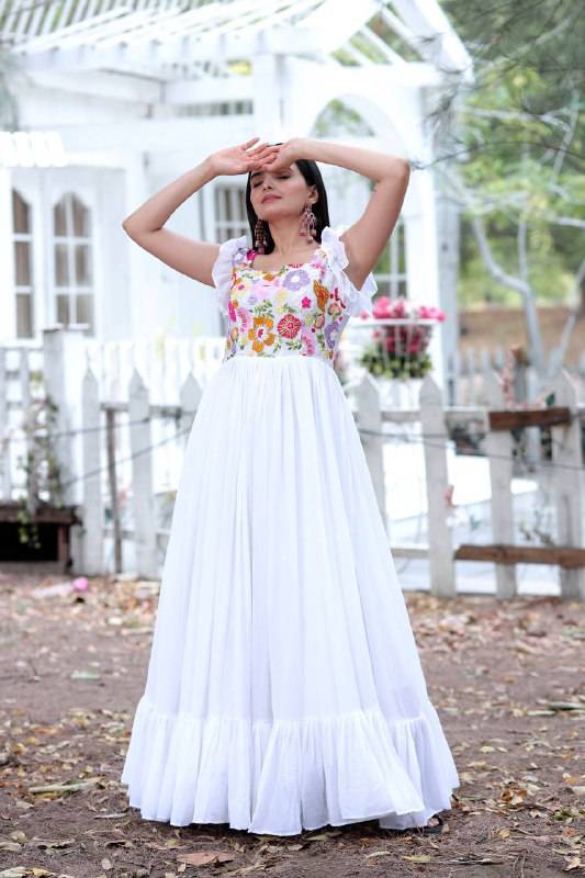 Gentle Faux Georgette Sequins Embroidered Fully Stitched Gown - Ethnicwish