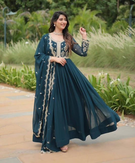 Breathtaking Rama Faux Georgette Fully Stitched Designer Gown - Ethnicwish
