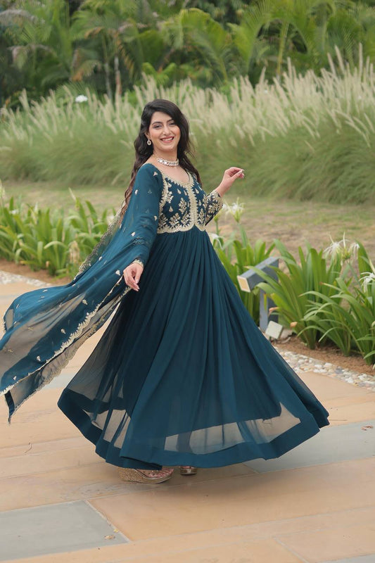 Breathtaking Rama Faux Georgette Fully Stitched Designer Gown - Ethnicwish