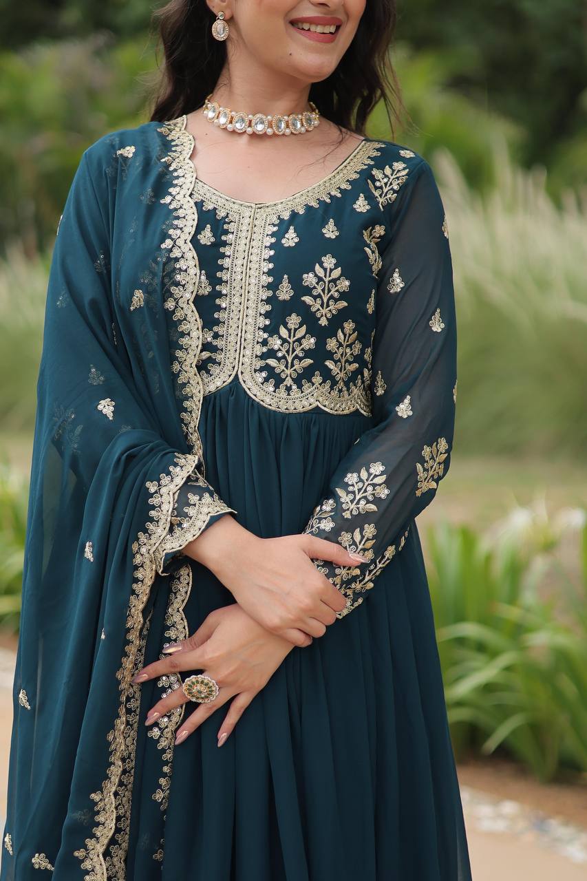 Breathtaking Rama Faux Georgette Fully Stitched Designer Gown - Ethnicwish