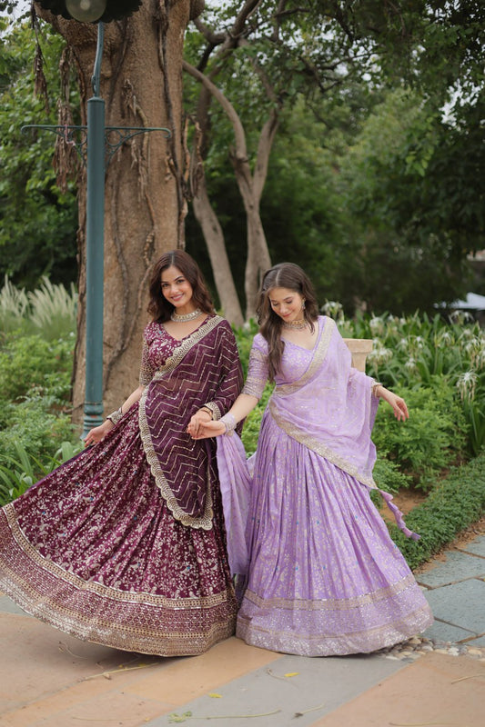 Lovely Viscous Jacquard Sequins Embroidered Lehenga Choli - Ethnicwish