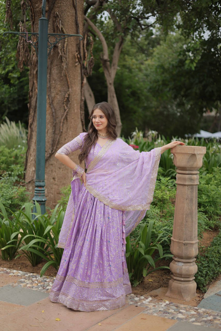 Lovely Viscous Jacquard Sequins Embroidered Lehenga Choli - Ethnicwish