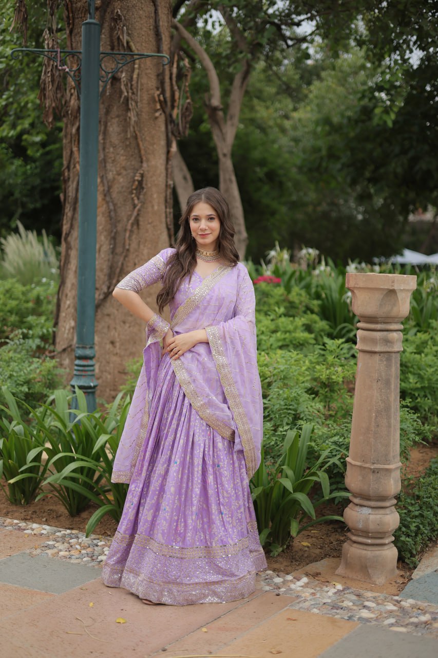 Lovely Viscous Jacquard Sequins Embroidered Lehenga Choli - Ethnicwish
