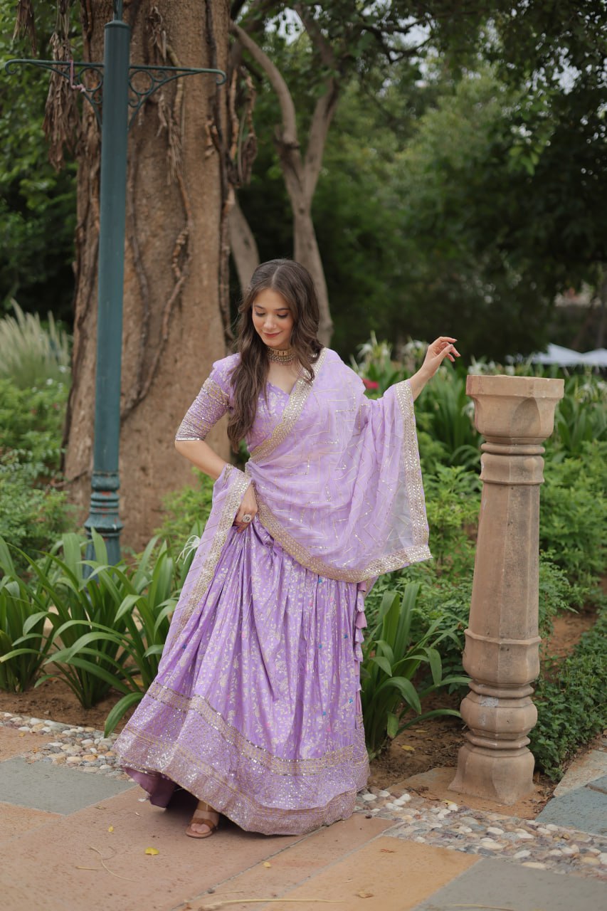 Lovely Viscous Jacquard Sequins Embroidered Lehenga Choli - Ethnicwish