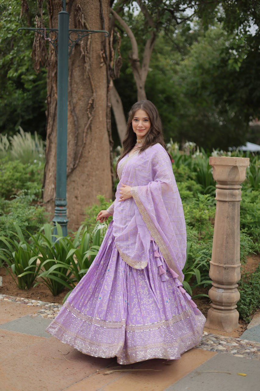 Lovely Viscous Jacquard Sequins Embroidered Lehenga Choli - Ethnicwish