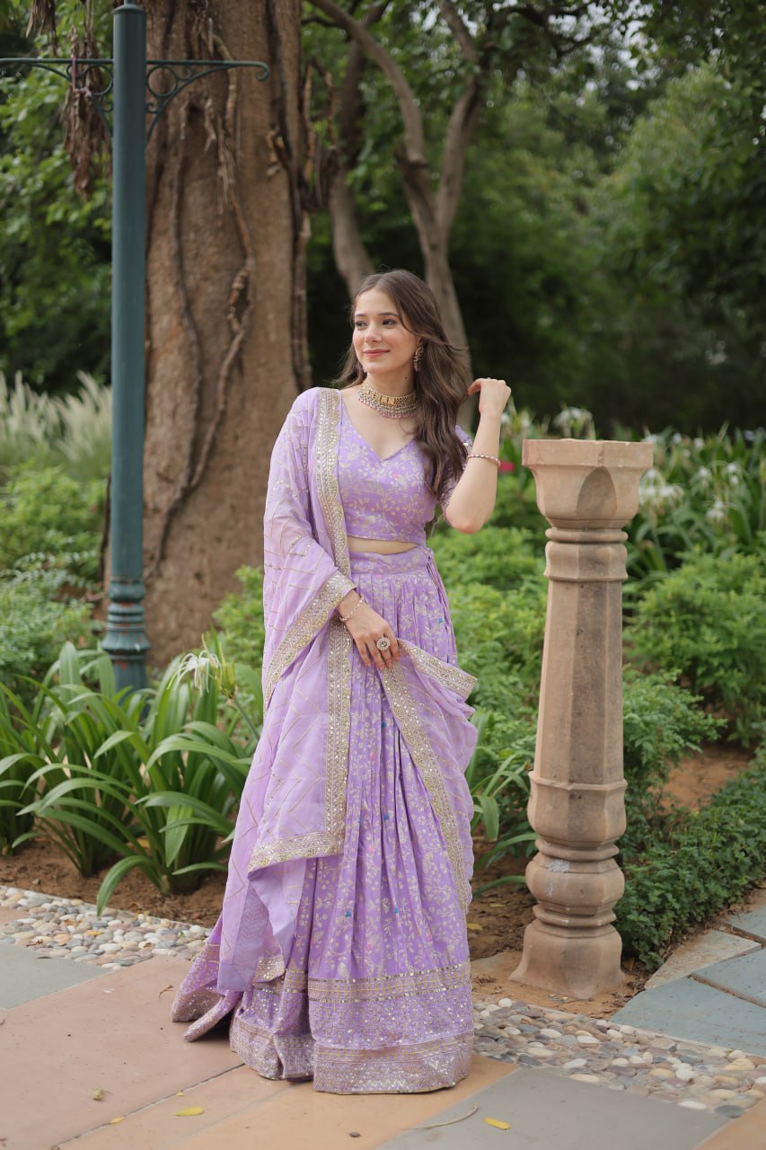 Lovely Viscous Jacquard Sequins Embroidered Lehenga Choli - Ethnicwish