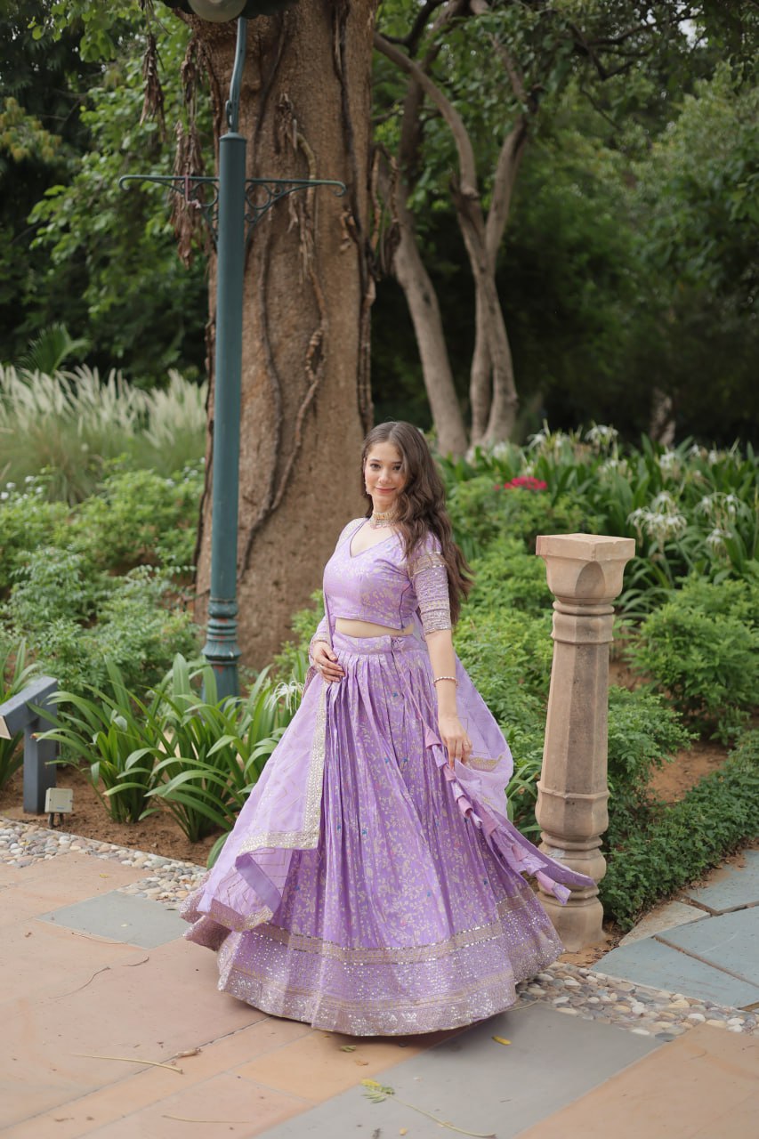 Lovely Viscous Jacquard Sequins Embroidered Lehenga Choli - Ethnicwish