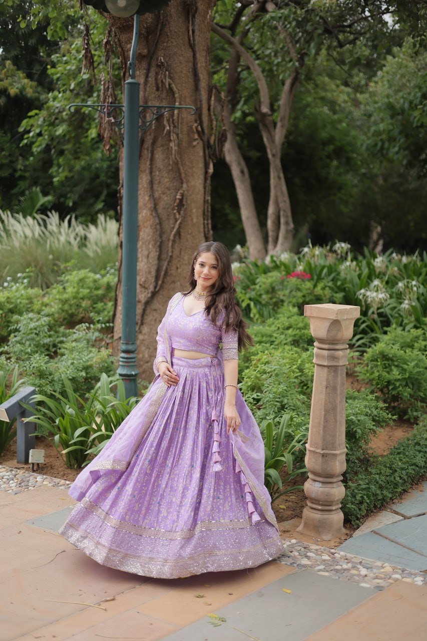Lovely Viscous Jacquard Sequins Embroidered Lehenga Choli - Ethnicwish