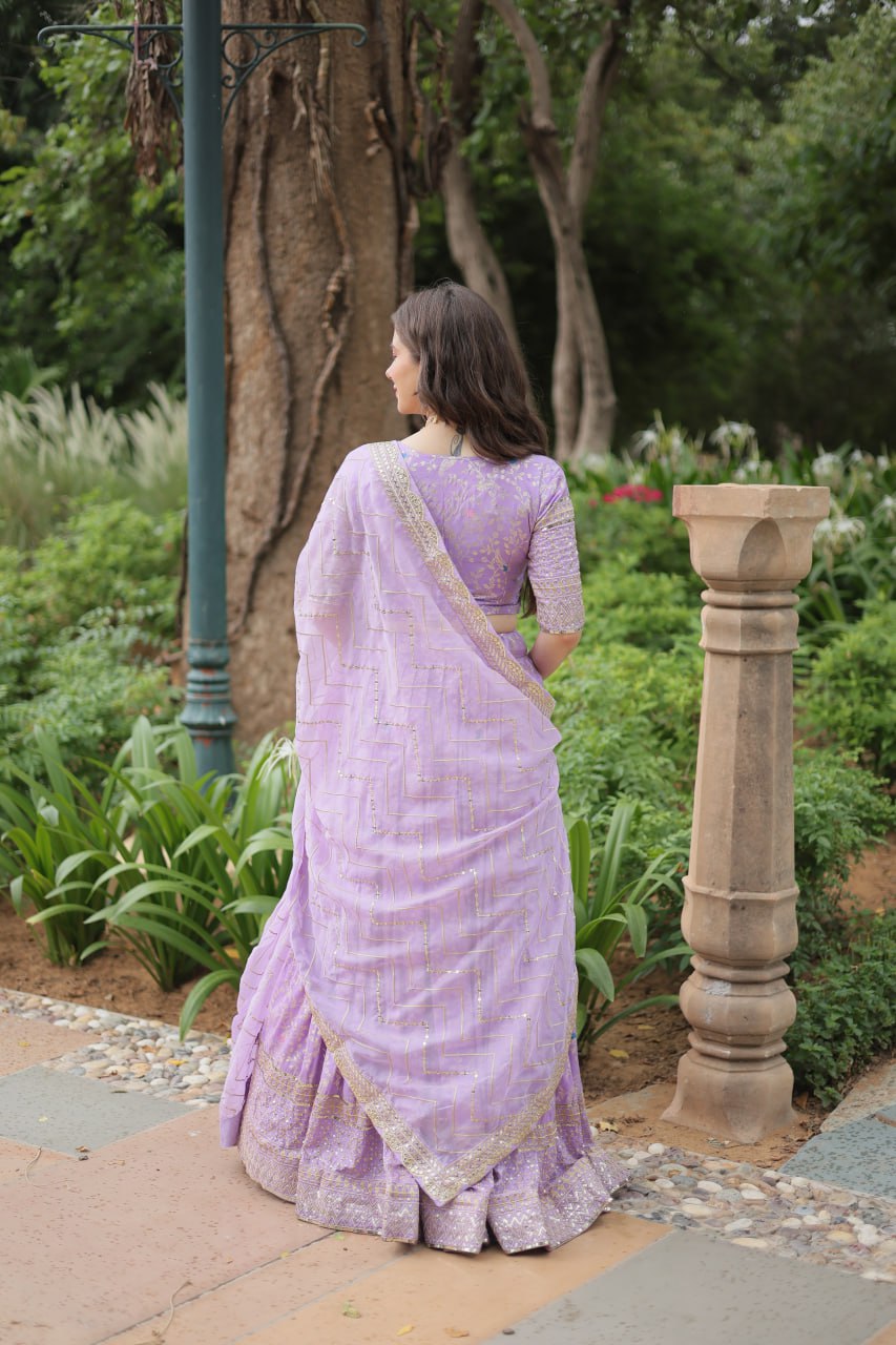 Lovely Viscous Jacquard Sequins Embroidered Lehenga Choli - Ethnicwish