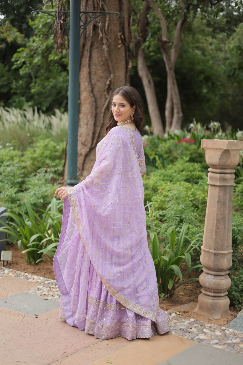 Lovely Viscous Jacquard Sequins Embroidered Lehenga Choli - Ethnicwish