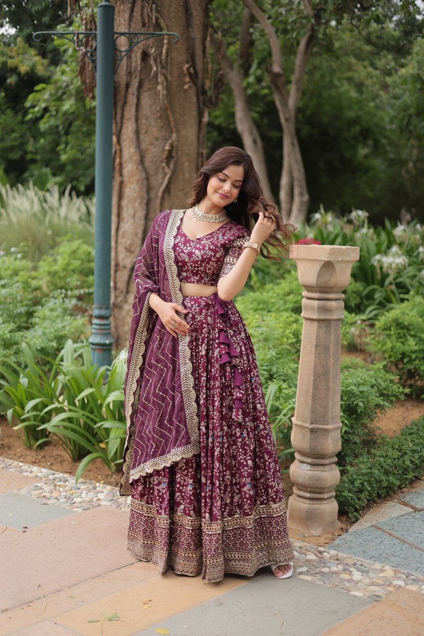 Lovely Viscous Jacquard Sequins Embroidered Lehenga Choli - Ethnicwish