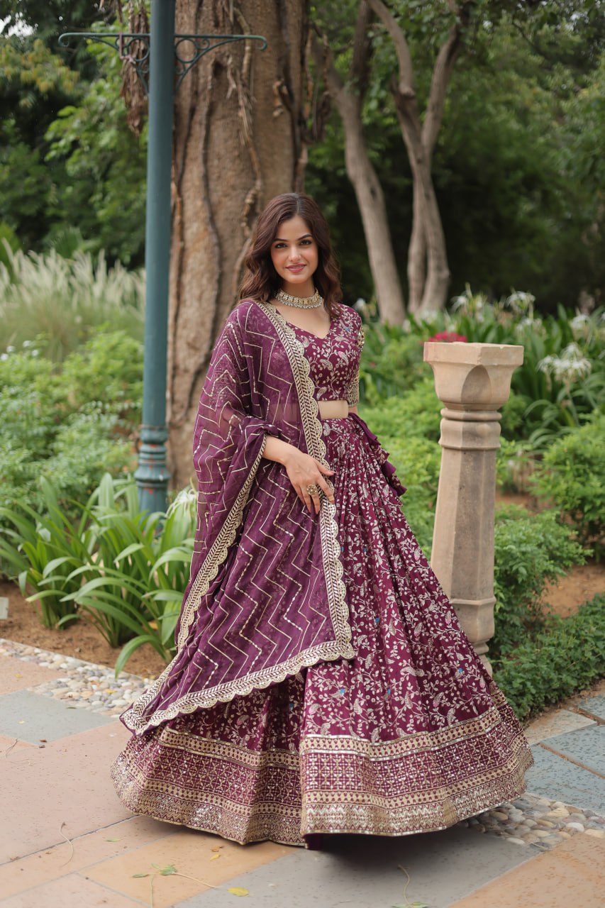 Lovely Viscous Jacquard Sequins Embroidered Lehenga Choli - Ethnicwish
