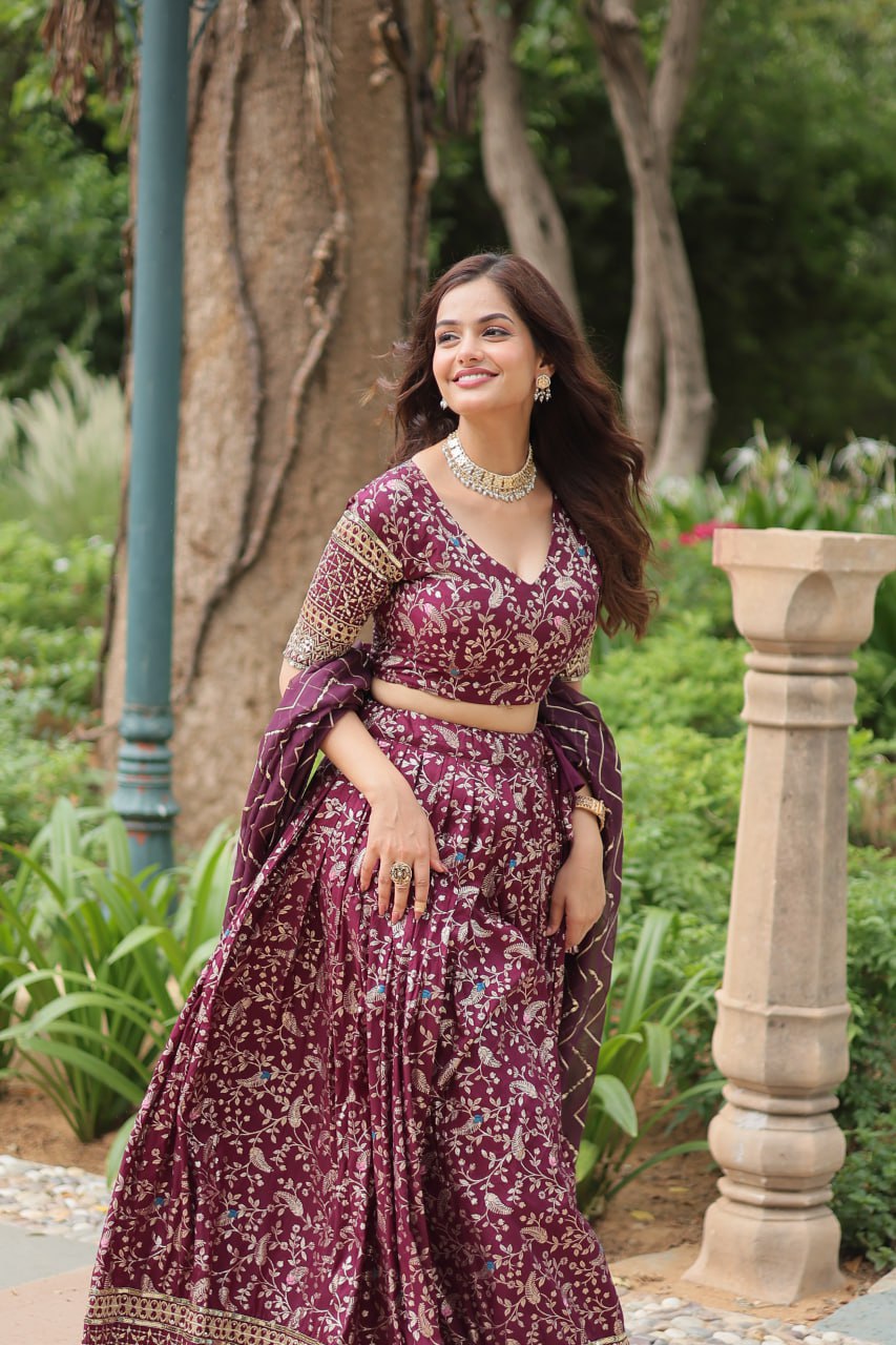 Lovely Viscous Jacquard Sequins Embroidered Lehenga Choli - Ethnicwish