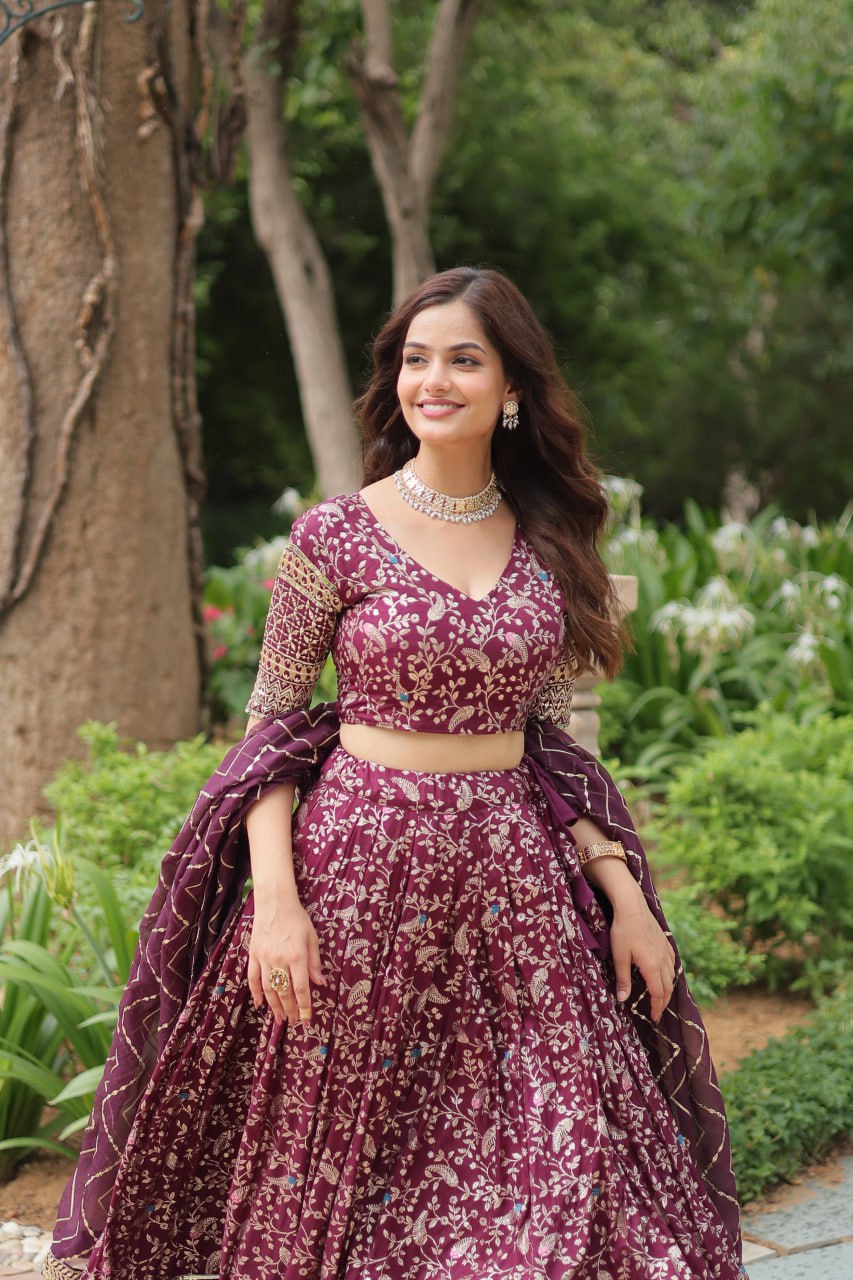 Lovely Viscous Jacquard Sequins Embroidered Lehenga Choli - Ethnicwish