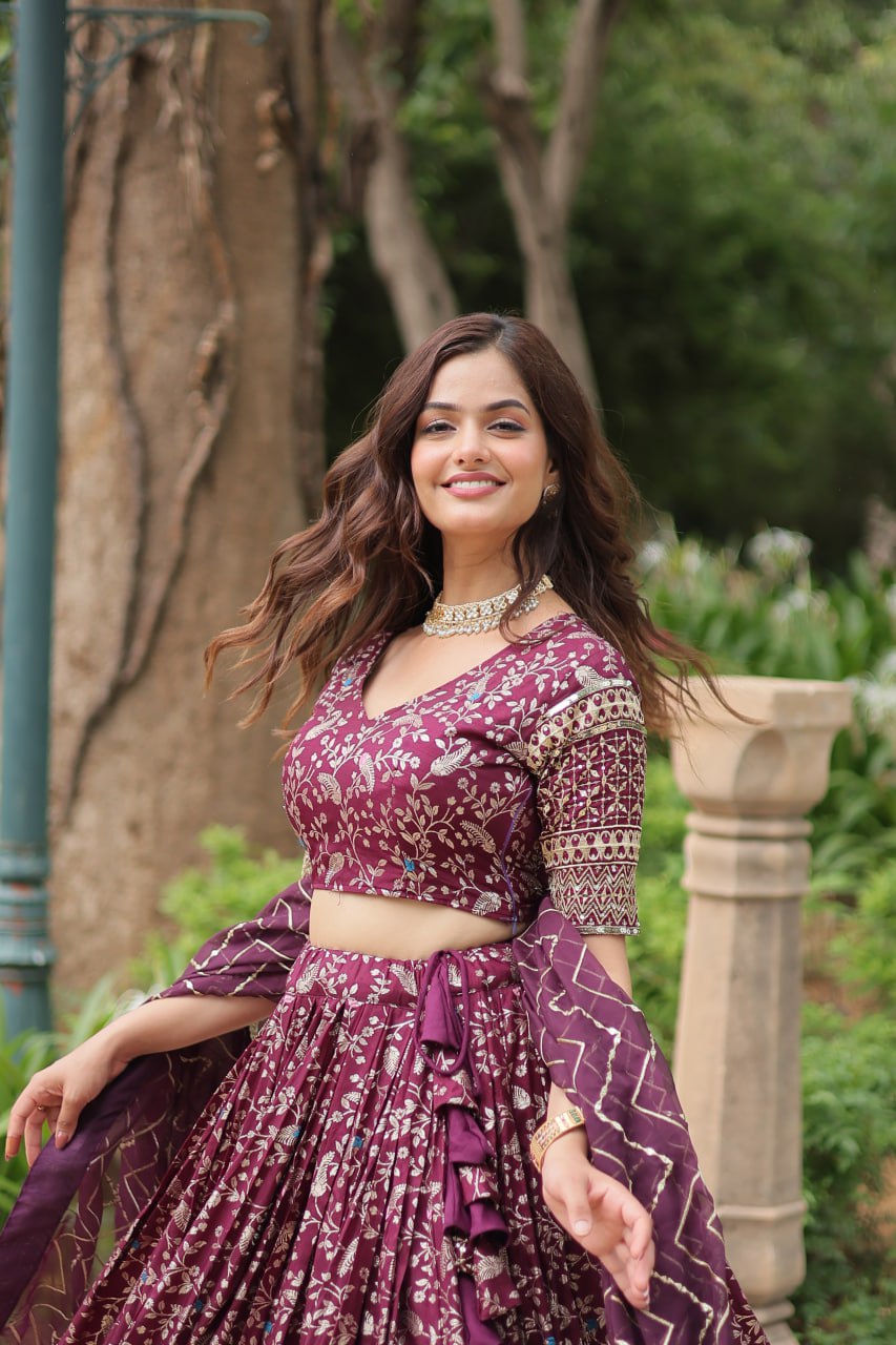 Lovely Viscous Jacquard Sequins Embroidered Lehenga Choli - Ethnicwish
