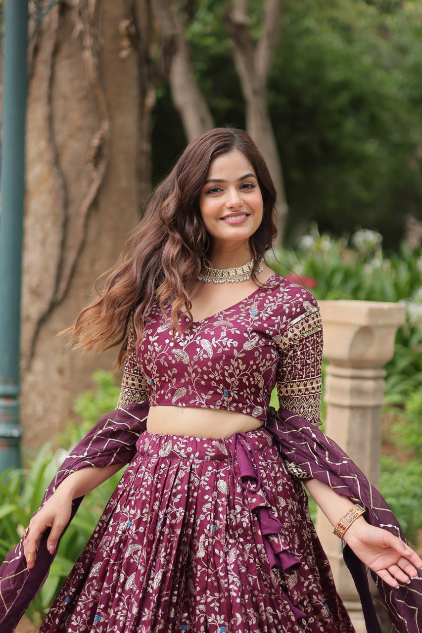 Lovely Viscous Jacquard Sequins Embroidered Lehenga Choli - Ethnicwish