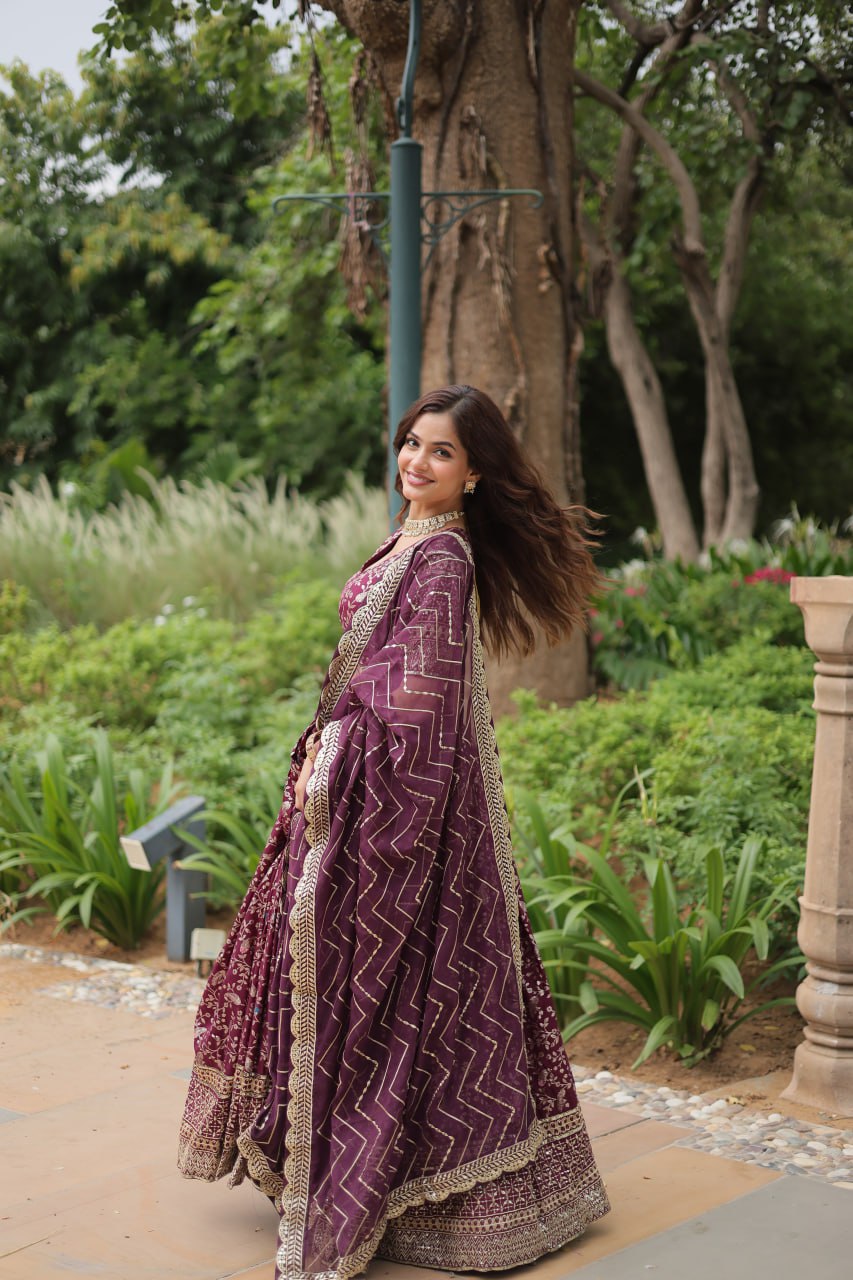 Lovely Viscous Jacquard Sequins Embroidered Lehenga Choli - Ethnicwish