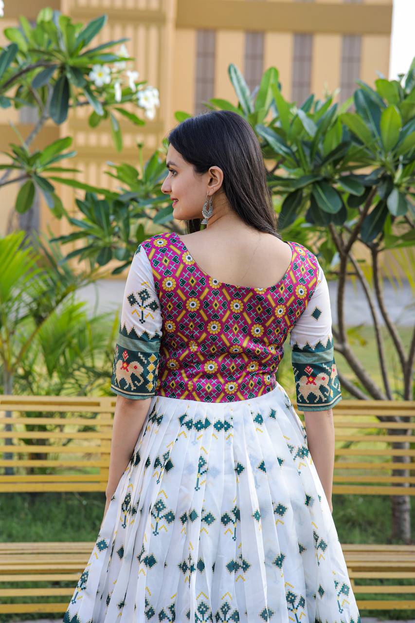 Enamoring Patola Silk Rich Printed Designer Gown - Ethnicwish