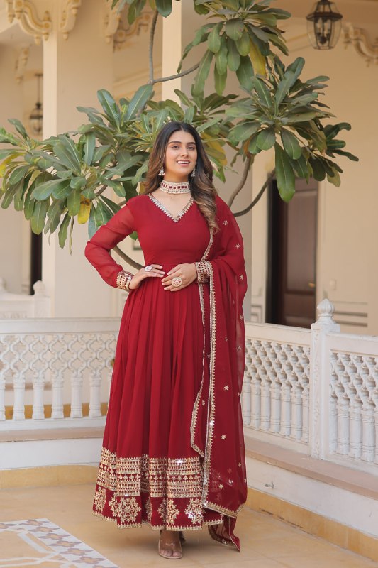 Graceful Faux Georgette Sequins Multi Worked Designer Gown - Ethnicwish
