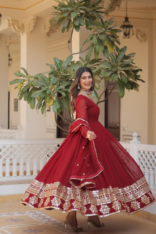 Graceful Faux Georgette Sequins Multi Worked Designer Gown - Ethnicwish