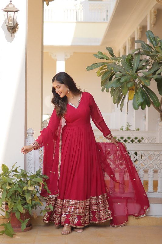 Graceful Faux Georgette Sequins Multi Worked Designer Gown - Ethnicwish
