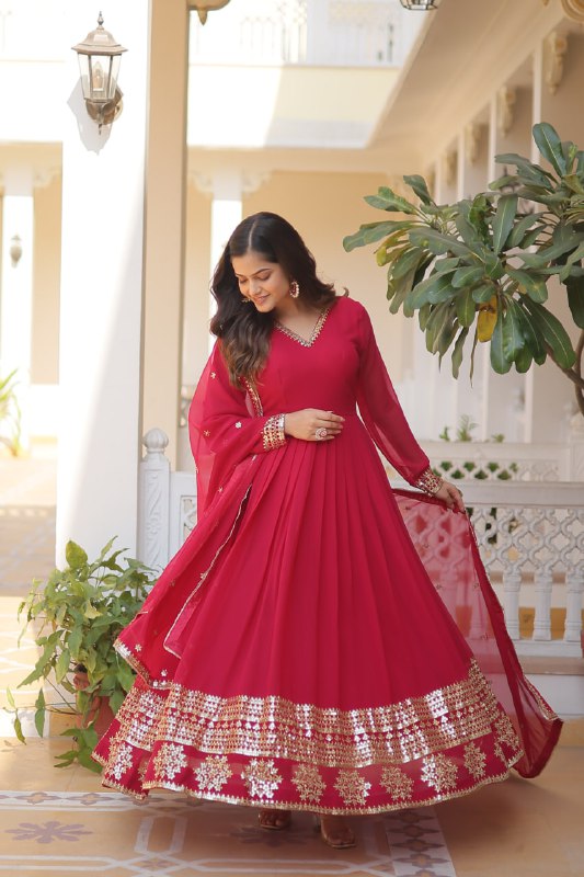 Graceful Faux Georgette Sequins Multi Worked Designer Gown - Ethnicwish