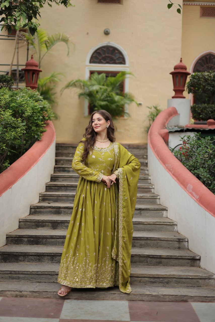 Elegant Chinon Sequins Embroidered Designer Top Sharara Suit - Ethnicwish