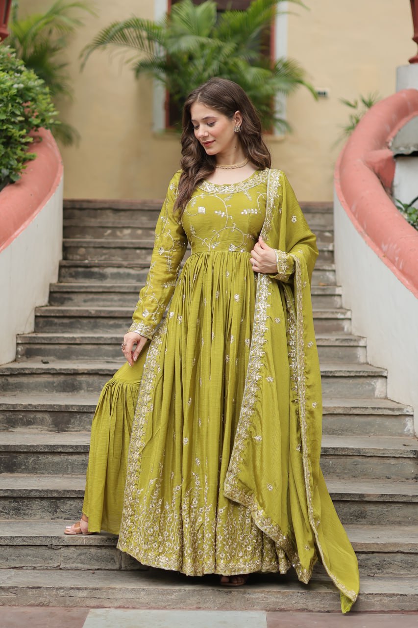 Elegant Chinon Sequins Embroidered Designer Top Sharara Suit - Ethnicwish