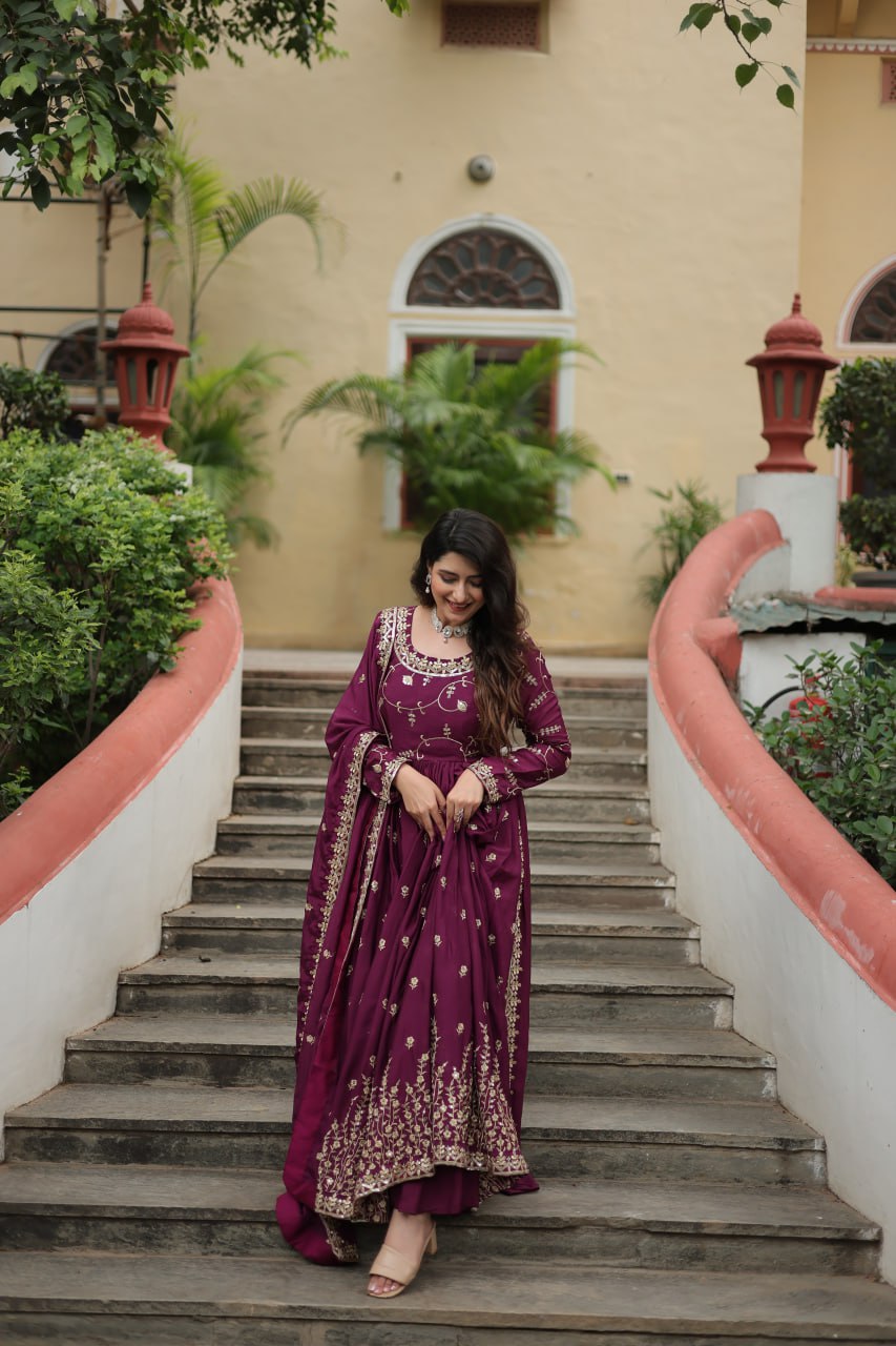 Elegant Chinon Sequins Embroidered Designer Top Sharara Suit - Ethnicwish
