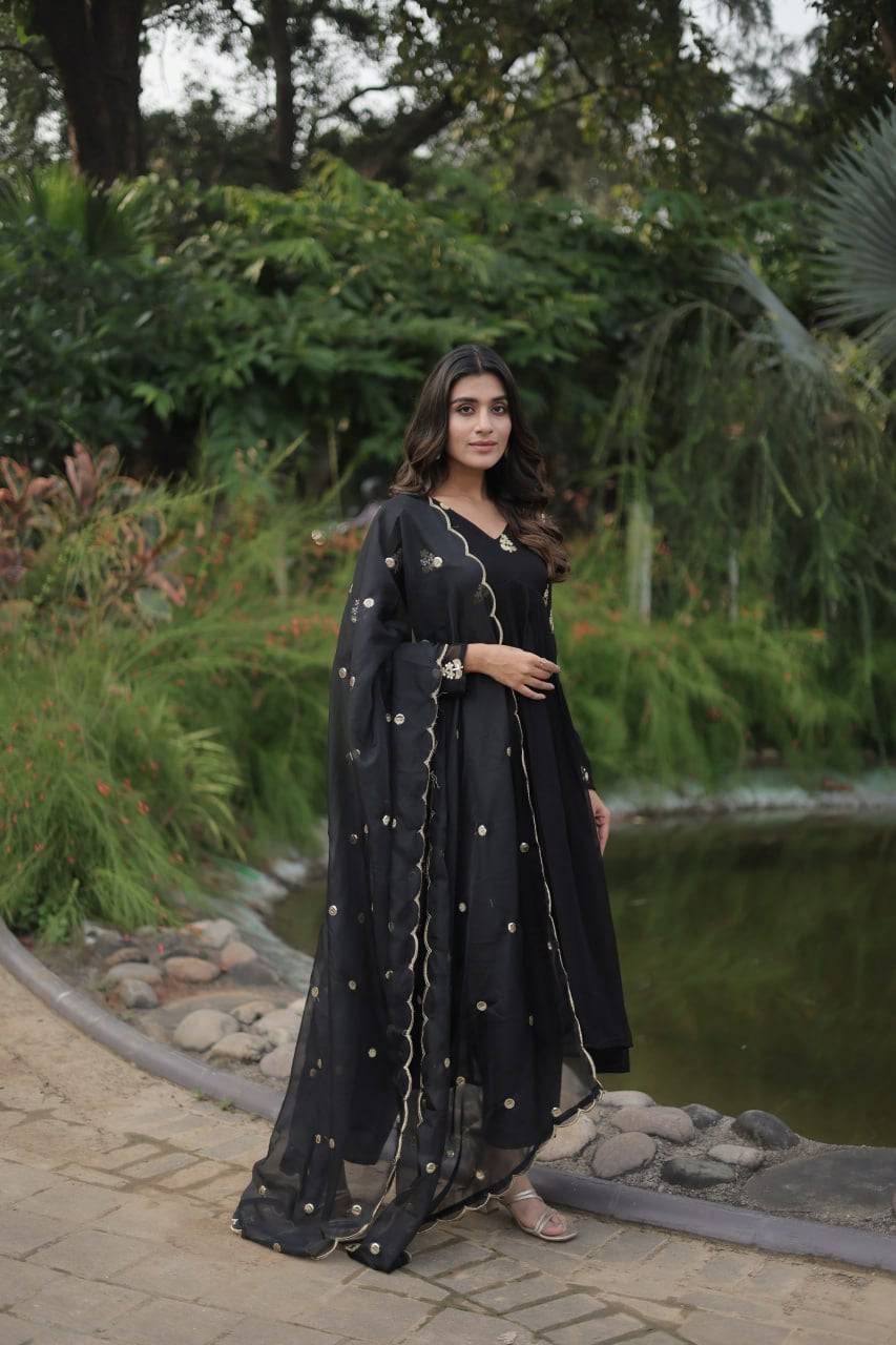 Alia Cut Faux Georgette Embroidered Anarkali Pant Suit - Ethnicwish