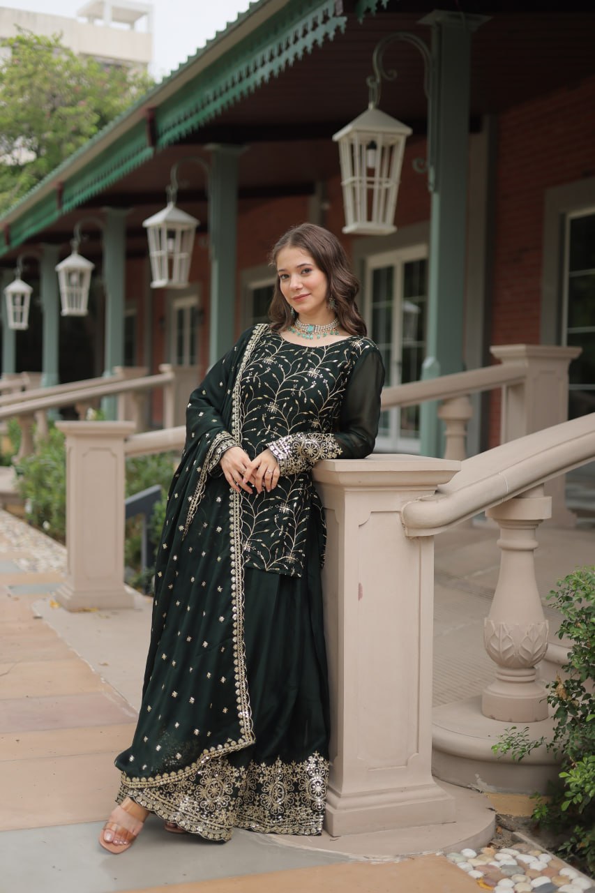 Alluring Rangoli Silk Sequins Thread Worked Top Palazzo Suit - Ethnicwish