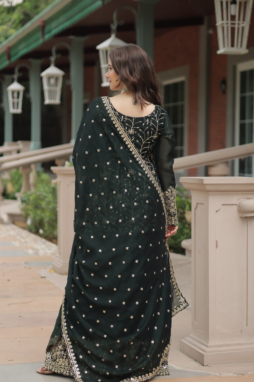Alluring Rangoli Silk Sequins Thread Worked Top Palazzo Suit - Ethnicwish