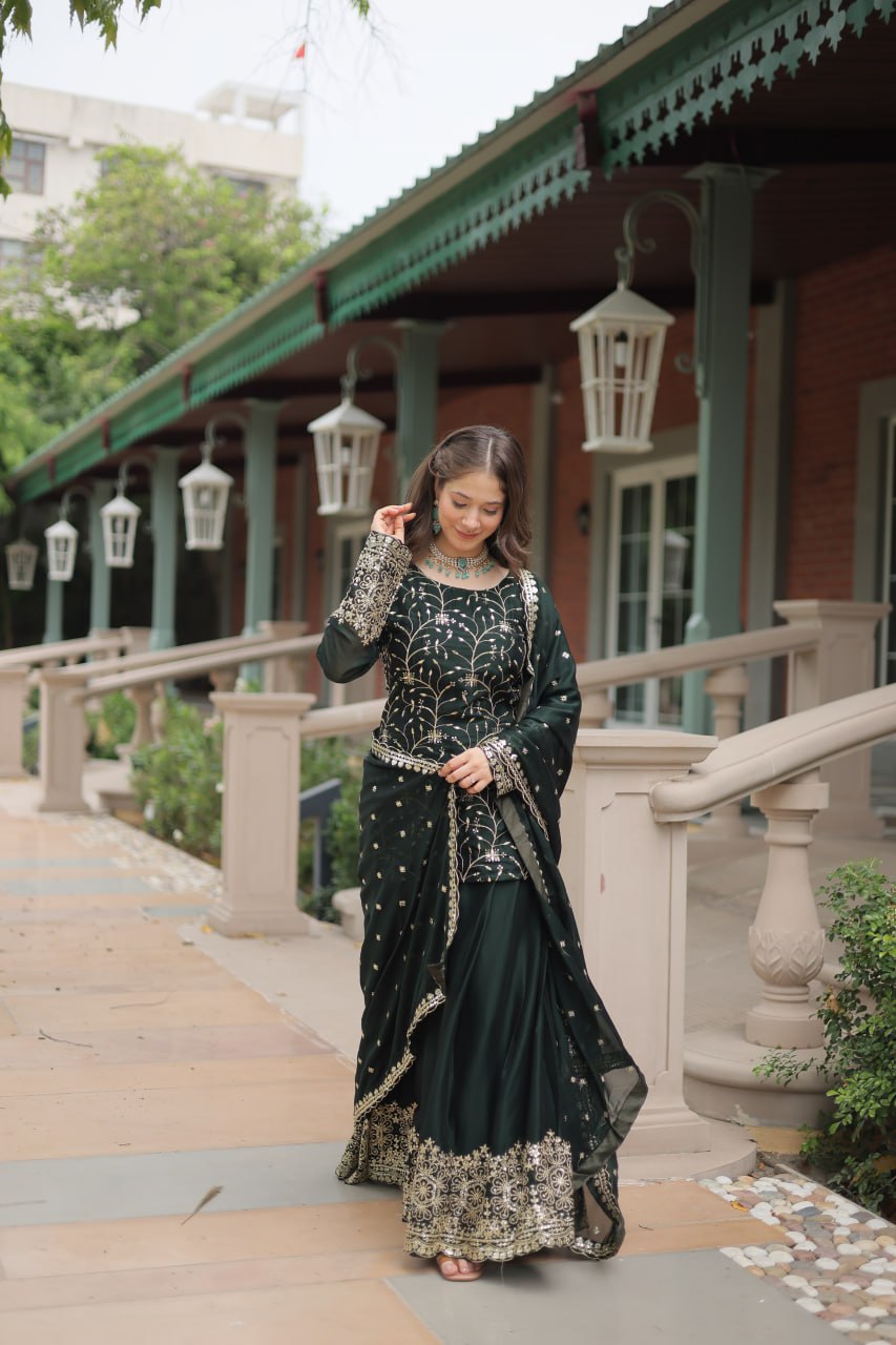 Alluring Rangoli Silk Sequins Thread Worked Top Palazzo Suit - Ethnicwish